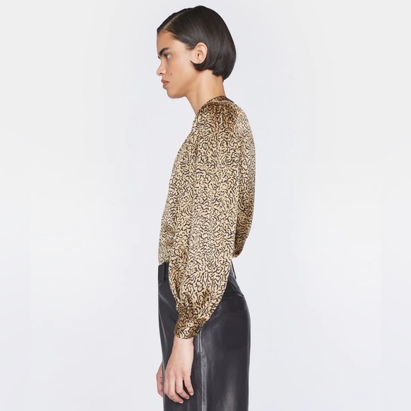 FRAME DENIM- Shirred Mock Neck Blouse-
in Beige Multi - Picture 8 of 9